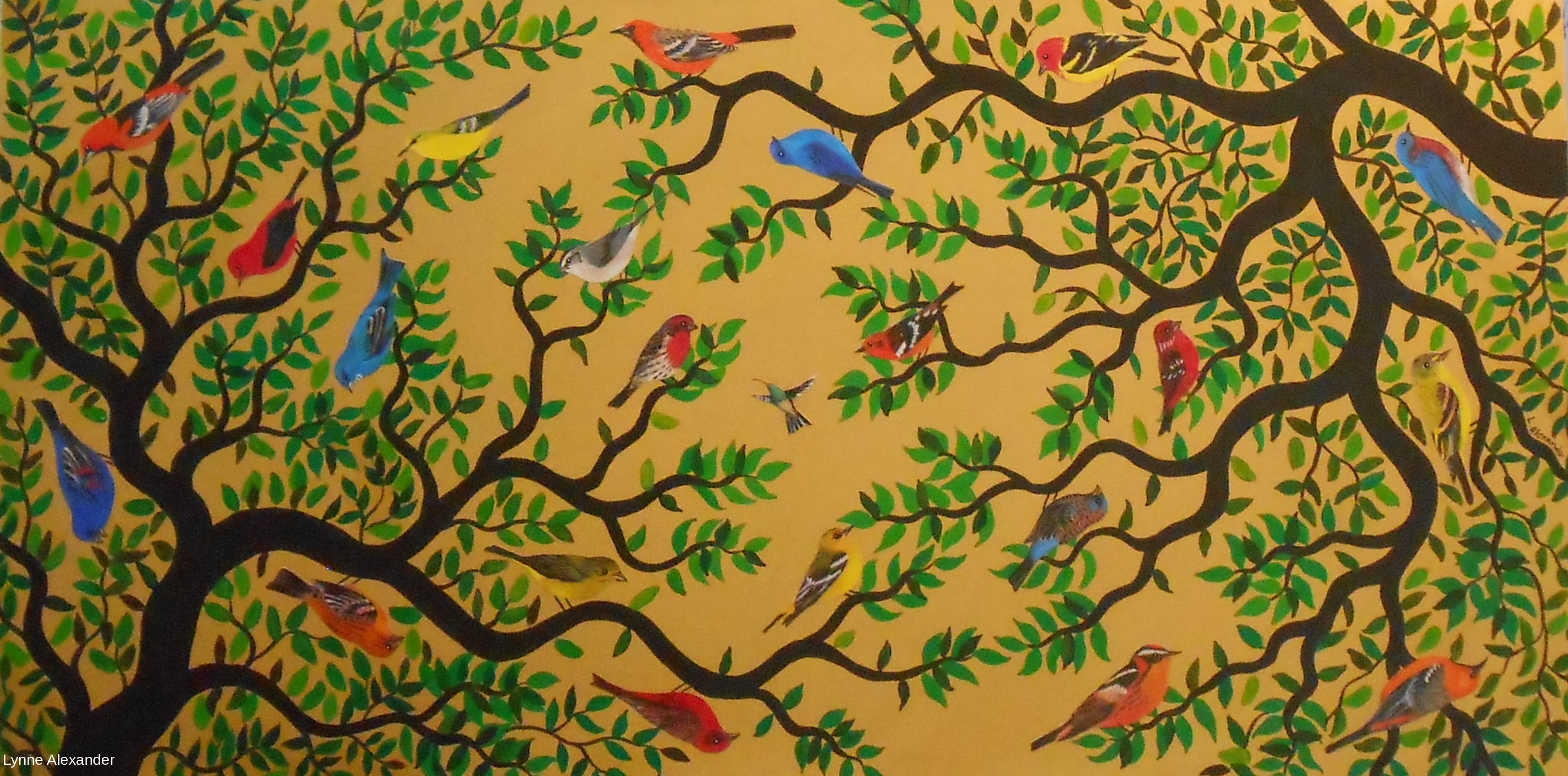 Birds in Branches Gold Background
